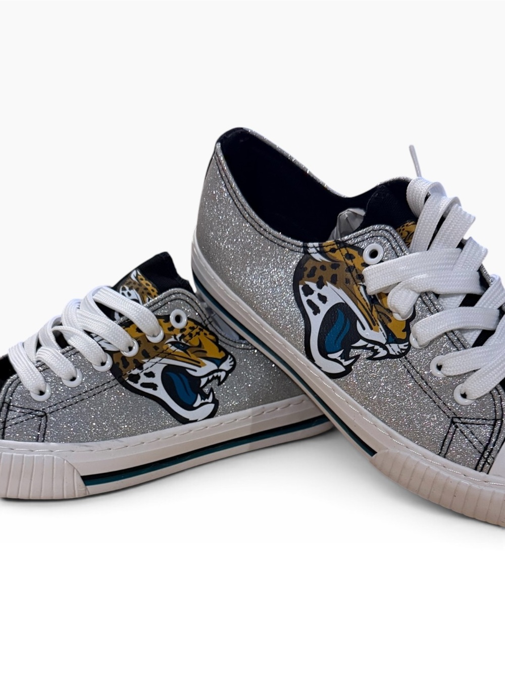 FOCO Jacksonville Jaguars NFL Womens Glitter Low Top Canvas Shoes - 7